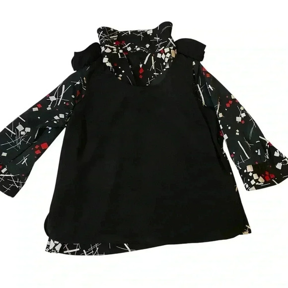 White Stag Women's Black Abstract Geometric Print Button Down Top Blouse 1X 16W - Picture 9 of 13